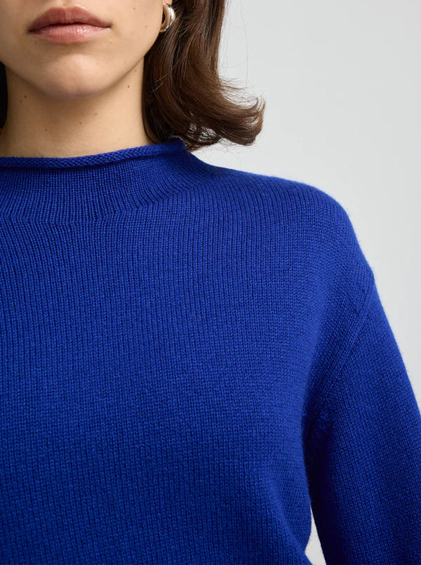 Relaxed Fit Mock Neck Jumper in Cobalt by Toorallie