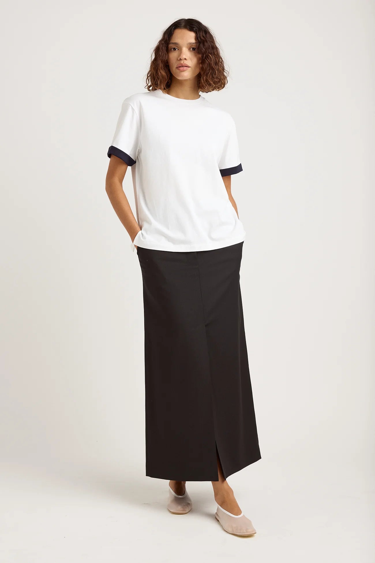 Toorallie Supima® Contrast Sleeve Tee White