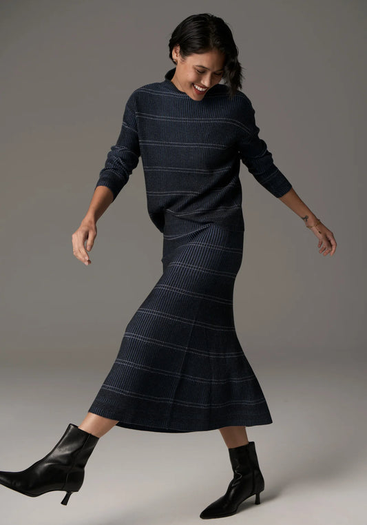 Lara Knit Stripe Skirt Charcoal/Blue