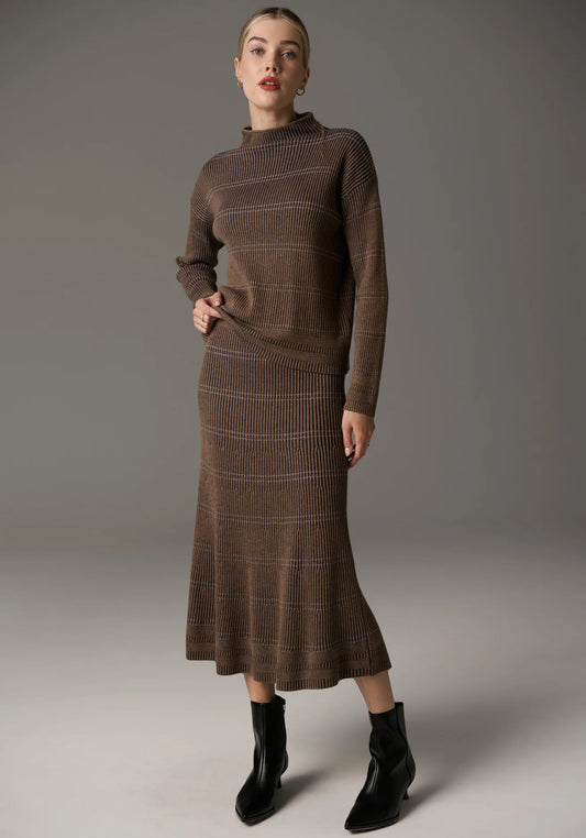 Lara Knit Stripe Skirt Toffee/Ink