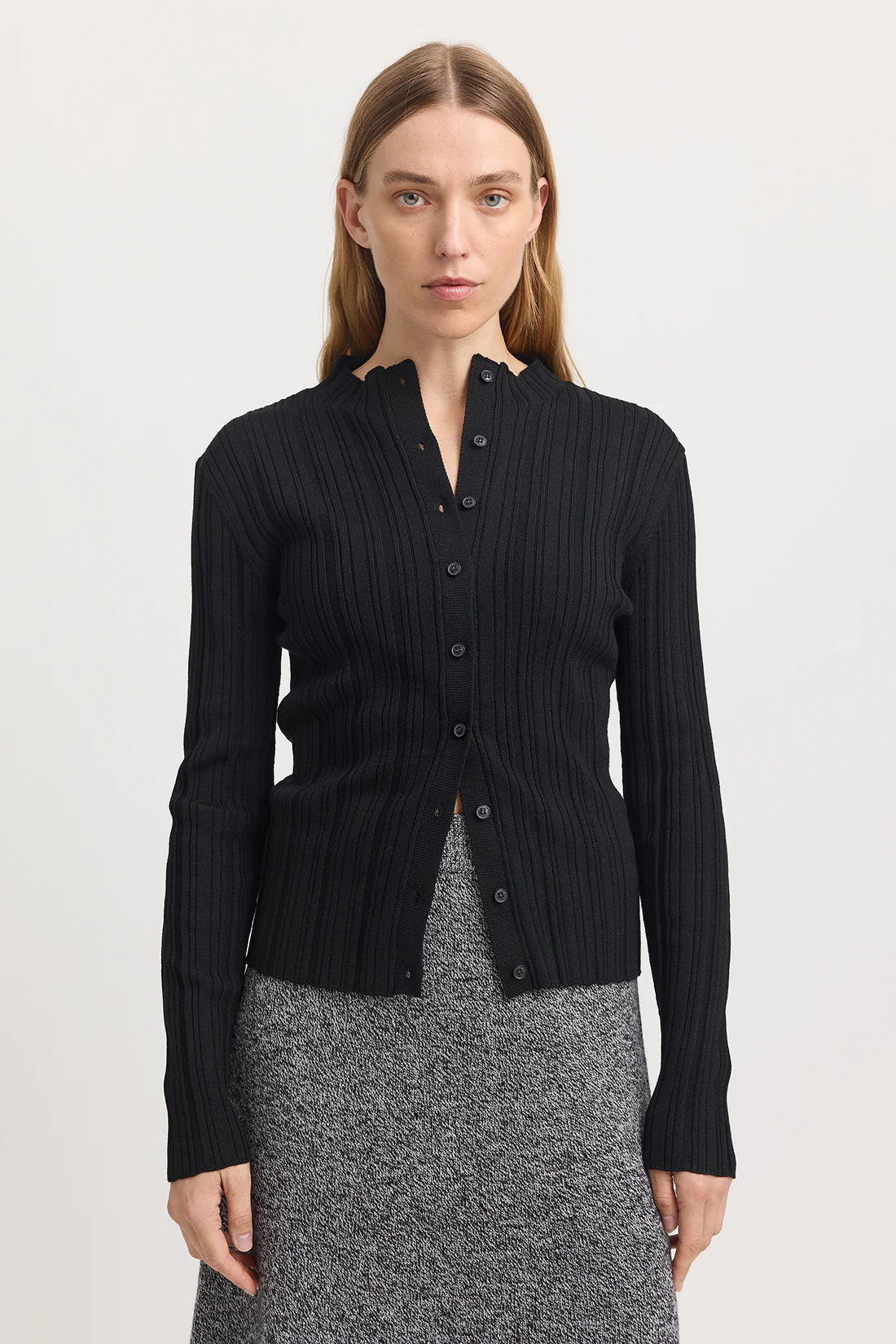 Toorallie Variegated Rib Cardigan in Black